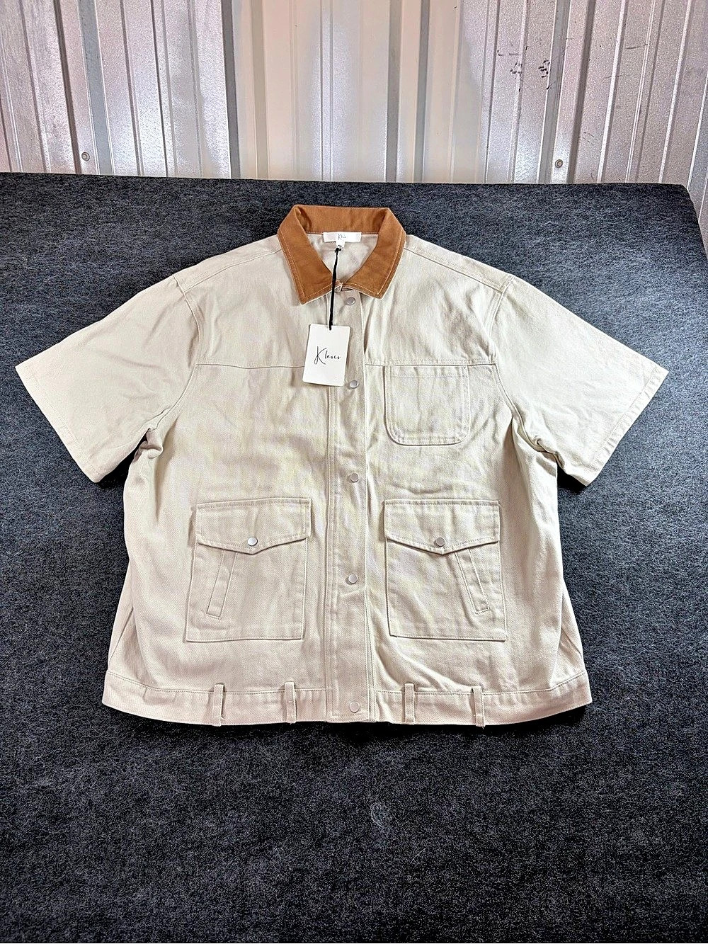 Klesis Women’s Short Sleeve Full Snap Denim Utility Jacket Size M/L NWT